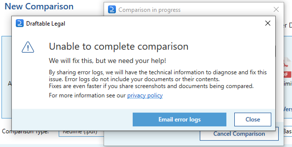 Unable to compare error