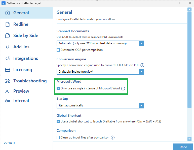 Single Instance enabled