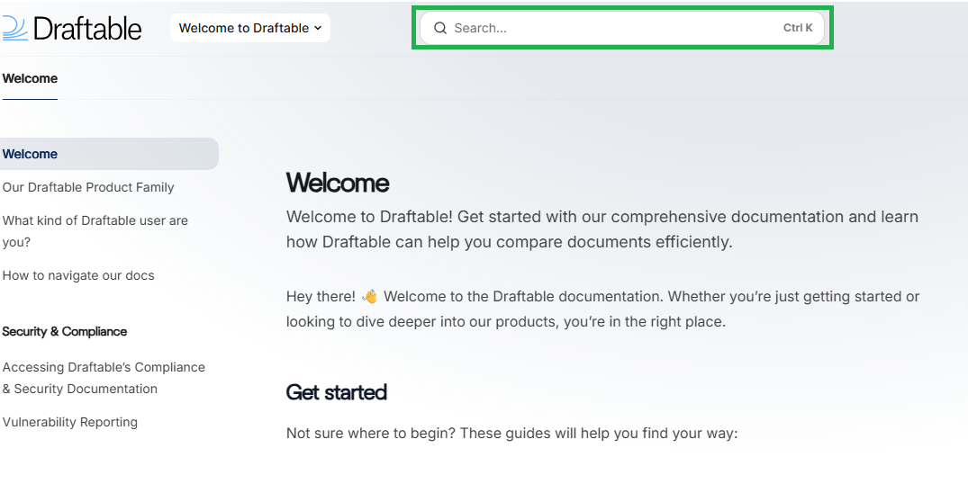 The search bar showing the keyboard shortcut and search functionality.
