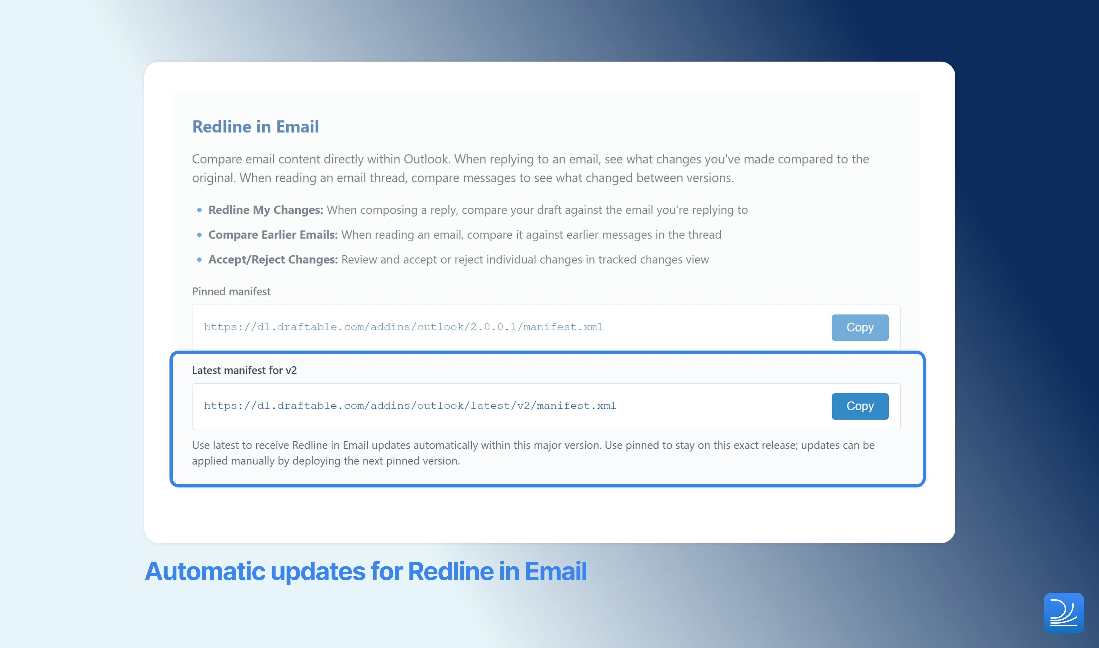 Automatic add-in updates for Redline in Email