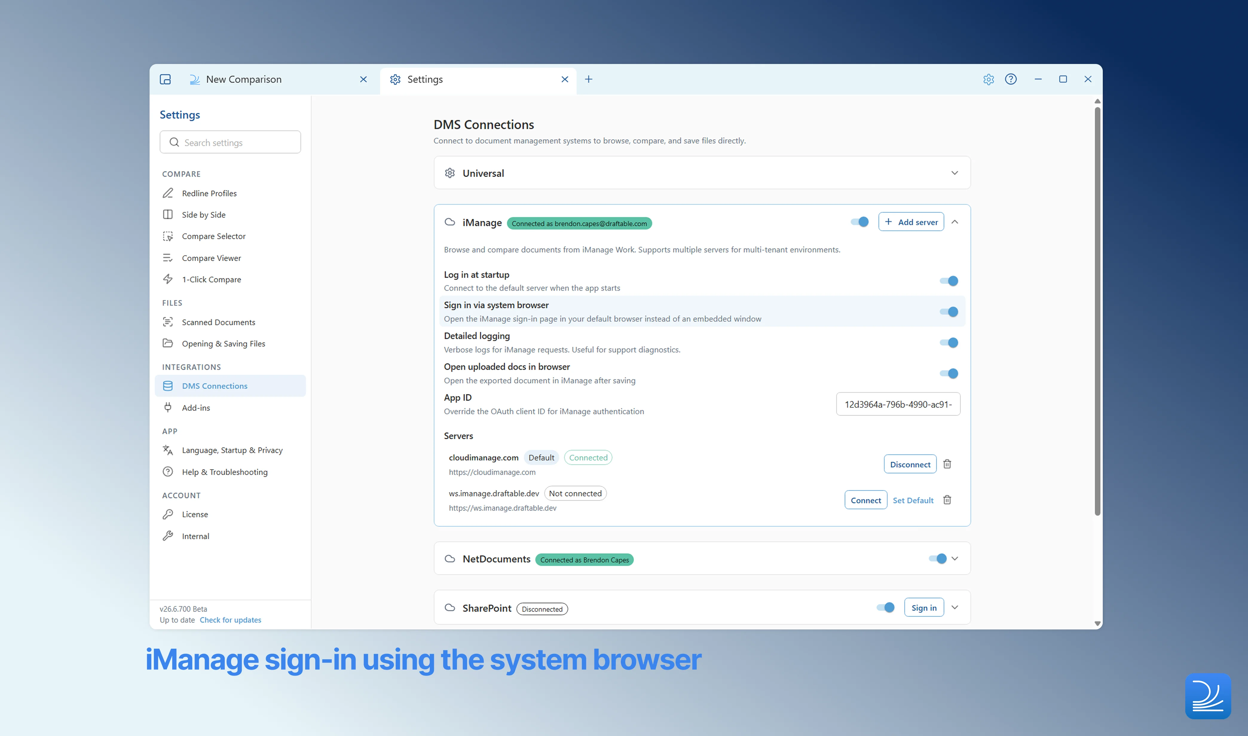 System-browser sign-in for iManage