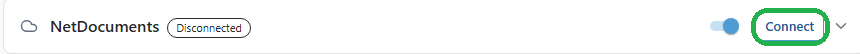 The highlighted Connect button used to sign in to NetDocuments in Draftable Legal 26.6