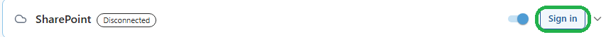 The Sign in button for the SharePoint connection under DMS Connections in Draftable Legal 26.6