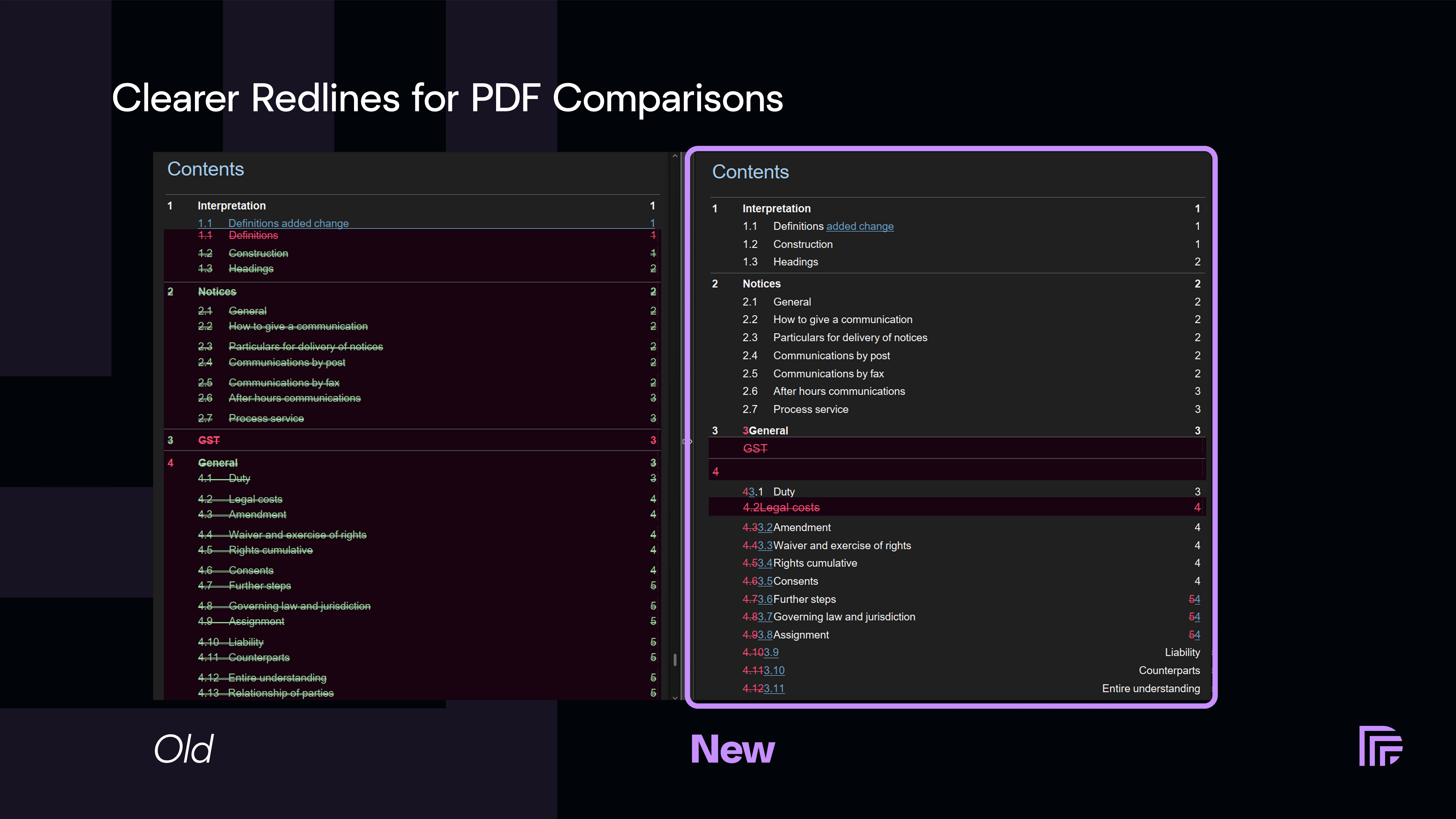 Cleaner Redline results for comparisons involving PDF files
