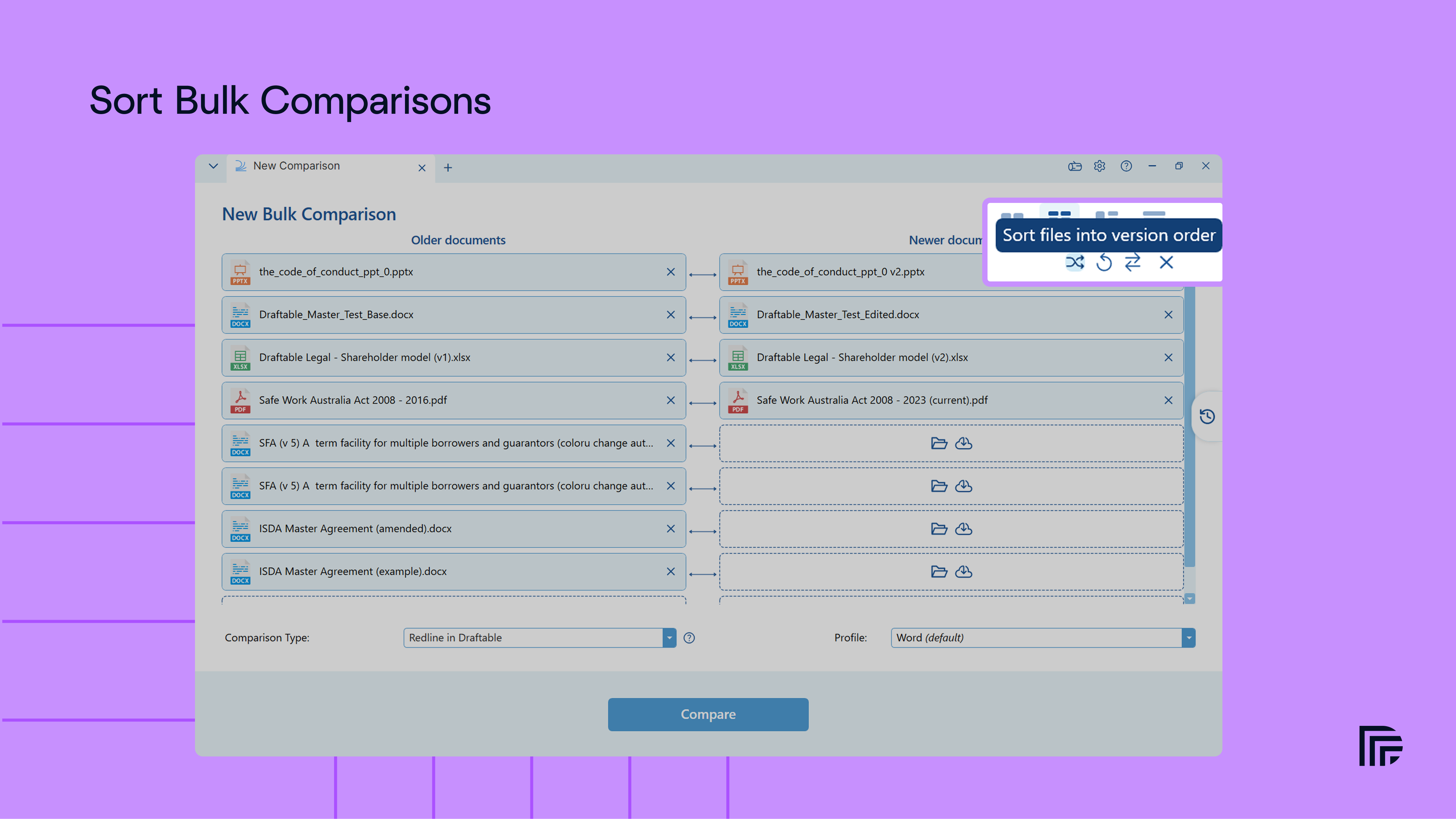 Sort files into version order in Bulk Compare