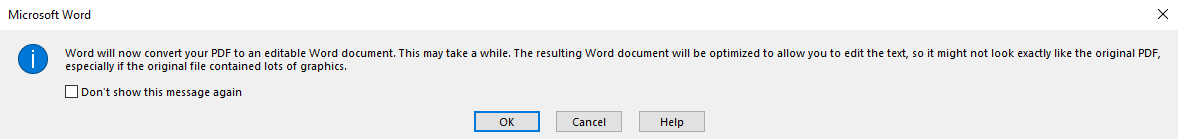 PDF conversion dialog