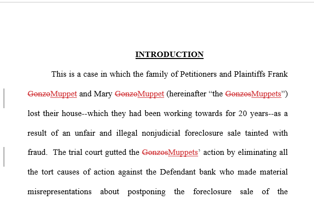 Redline tracked changes example