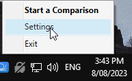 Settings from taskbar