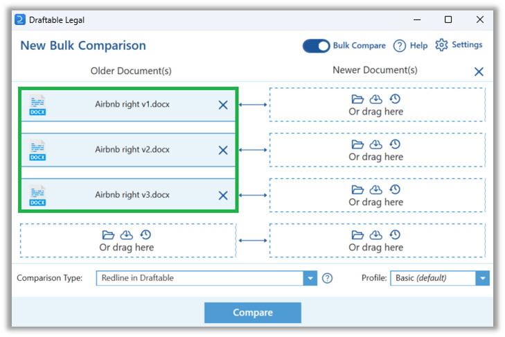 Bulk Compare: How to load and run multiple comparisons at once - Draftable