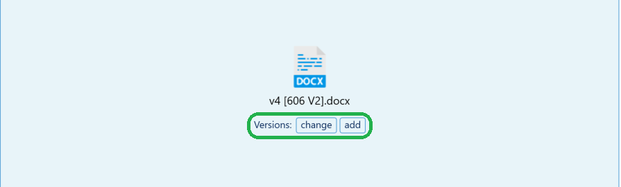 A loaded iManage document showing the Versions row with the change and add options