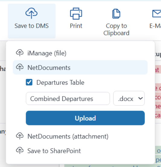 Exporting the Combined Departures Table to a DMS
