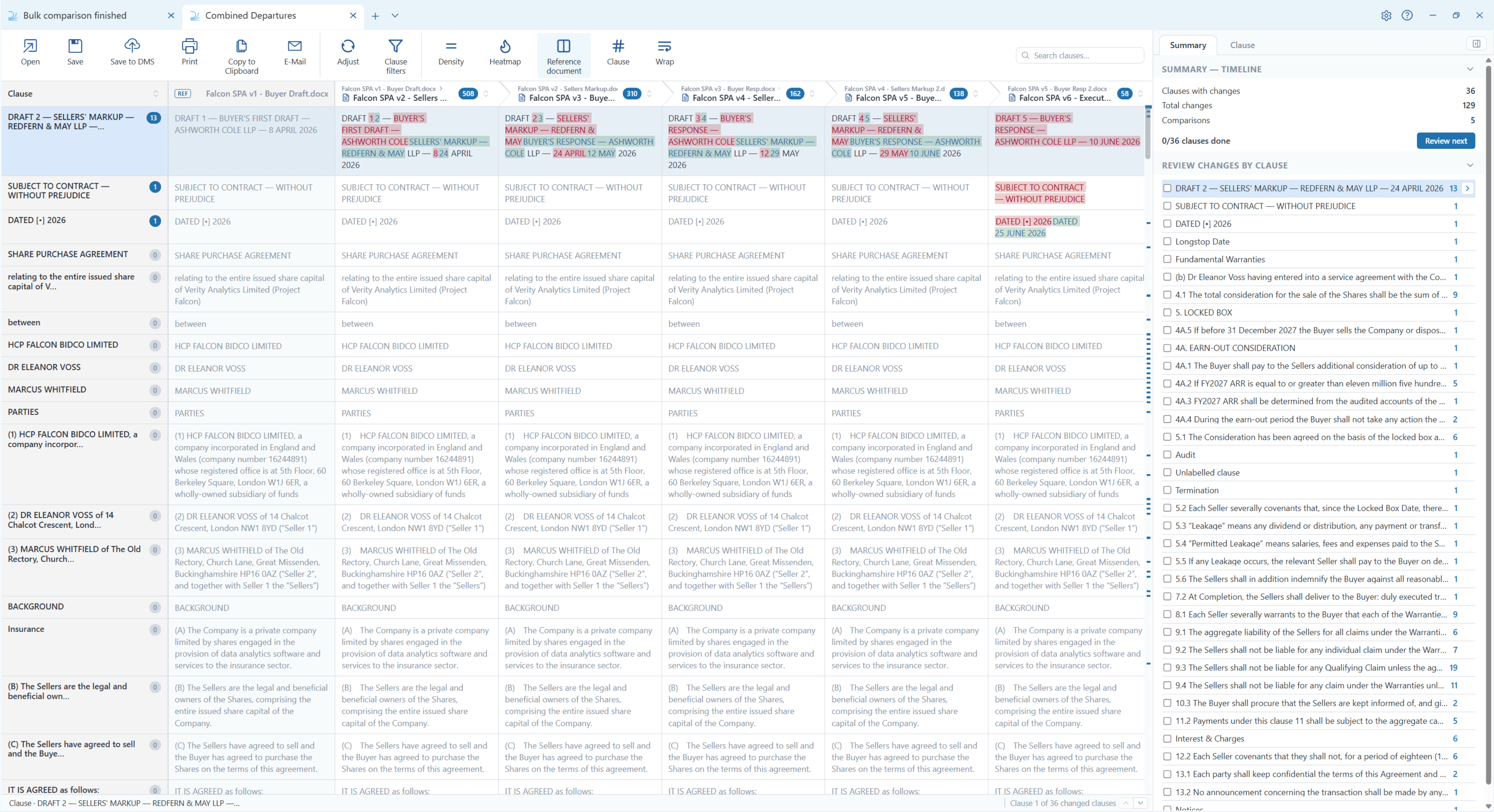 The clause grid alongside the Summary panel