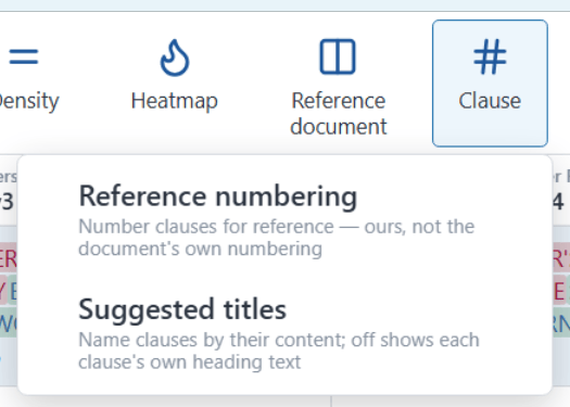 The Clause menu with Reference numbering and Suggested titles