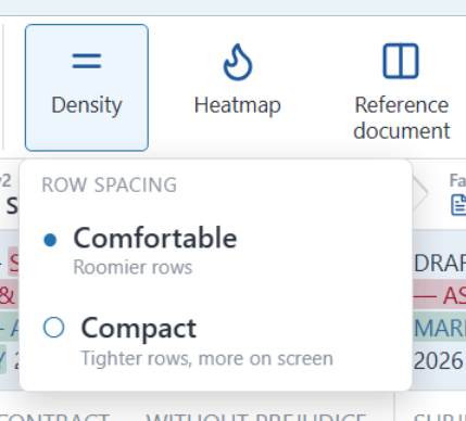 The Density menu with Comfortable and Compact options