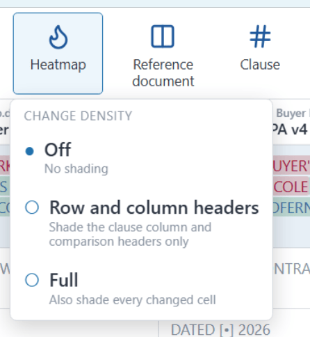 The Heatmap menu with Off, Row and column headers, and Full options