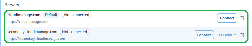 Multiple iManage servers listed under Servers in Draftable Legal 26.6