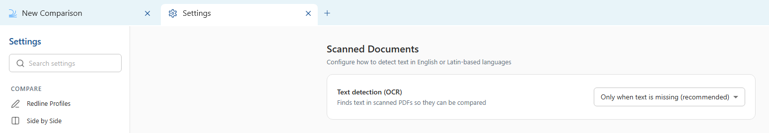 Scanned Documents settings in Draftable Legal 26.6