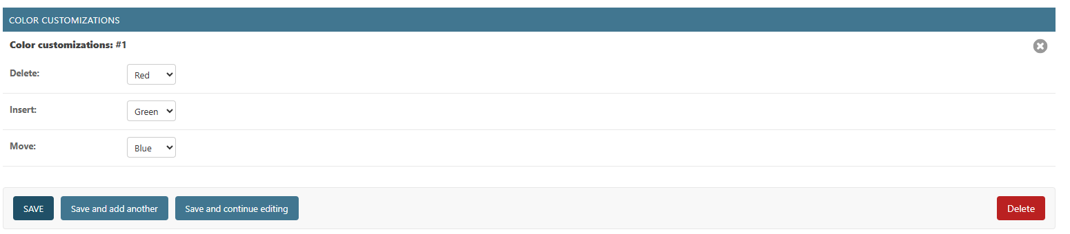 Colour customizations for deletions, insertions and moves