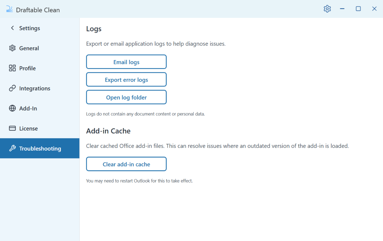 Troubleshooting: Diagnostic logs and support - Draftable