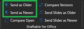Send as Older and Send as Newer buttons highlighted in PowerPoint