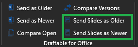 Send Slides as Older and Send Slides as Newer buttons highlighted in PowerPoint