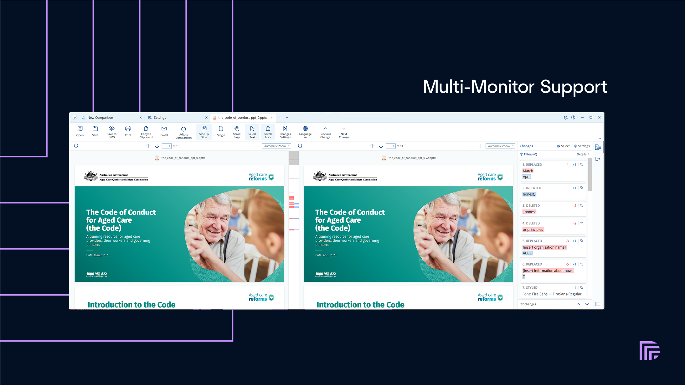 Draftable Legal comparison stretched across multiple monitors