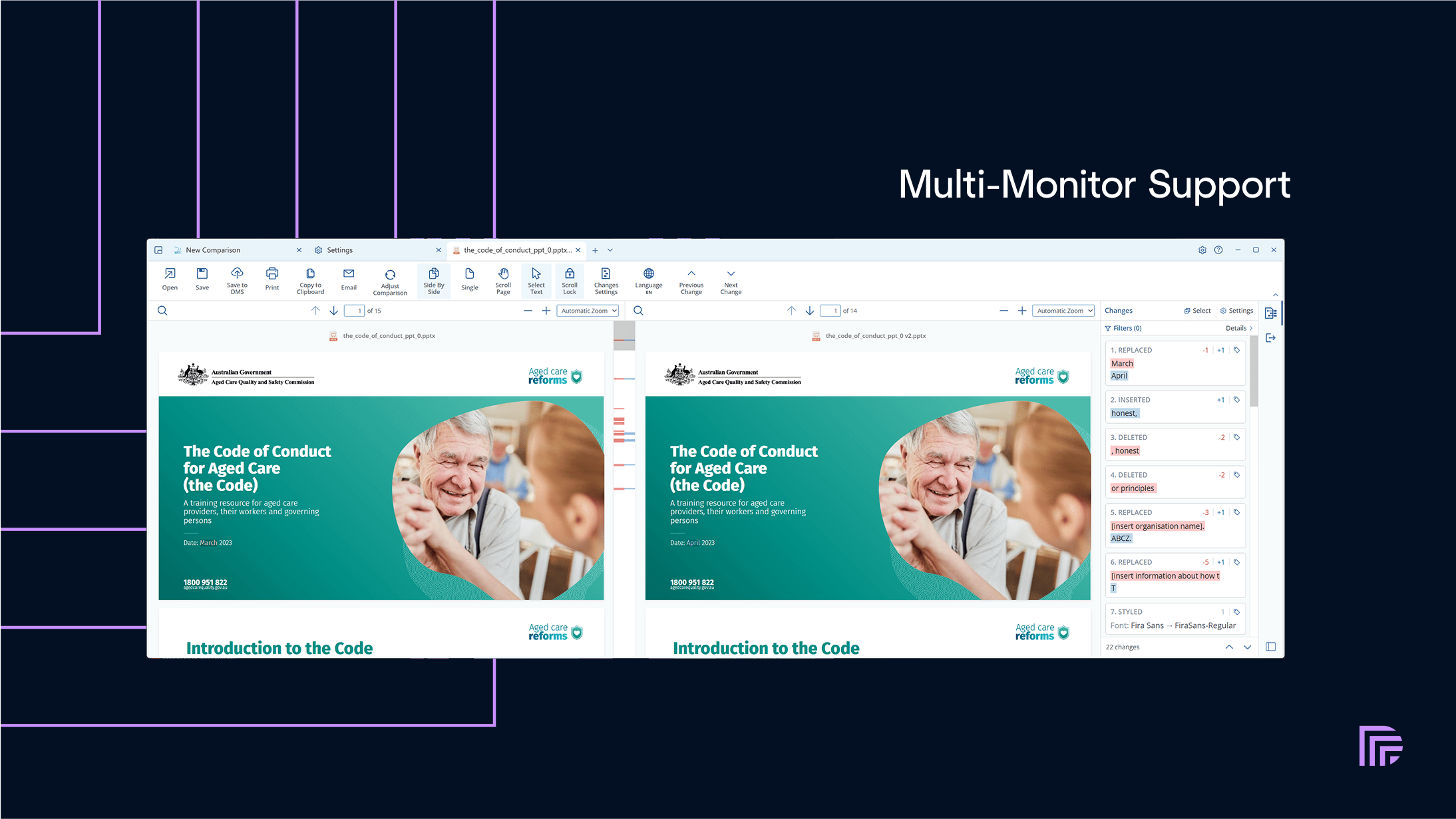 Draftable Legal comparison stretched across multiple monitors