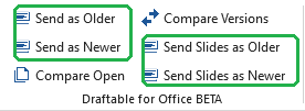 Draftable for Office 2.69 PowerPoint ribbon with presentation and slide commands highlighted