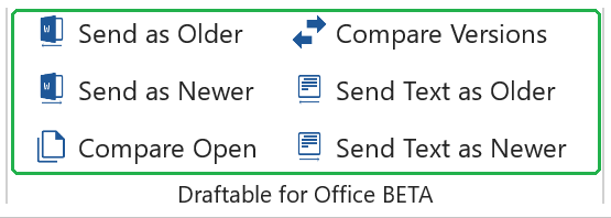 Draftable for Office 2.69 Word ribbon showing all six commands