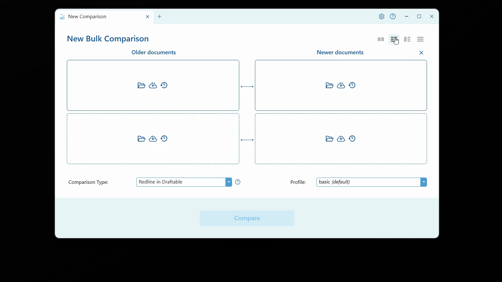 The empty Matched Pairs layout with older and newer document slots