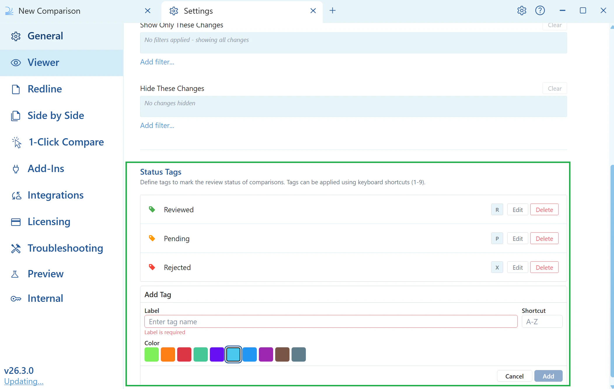 Status Tags configuration in Viewer Settings