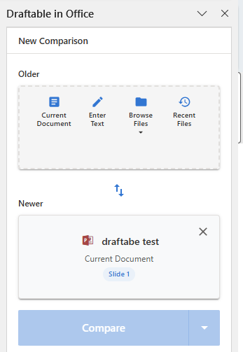 Draftable panel with slides loaded as the newer document