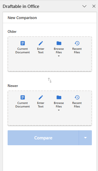Draftable panel in PowerPoint showing Older and Newer selection options
