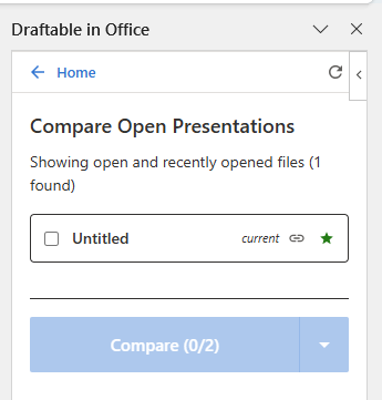 Compare Open Presentations panel showing open PowerPoint files