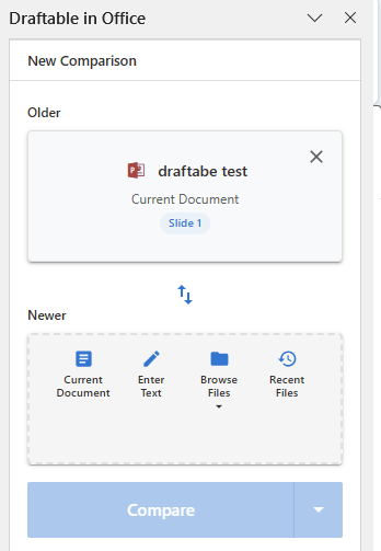 Draftable panel with slides loaded as the older document
