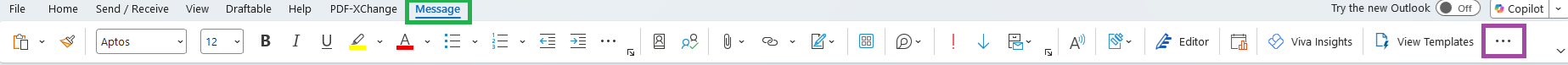 Message tab ribbon with more options button highlighted