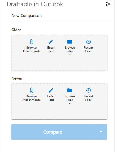 Draftable panel showing Older and Newer document selection options