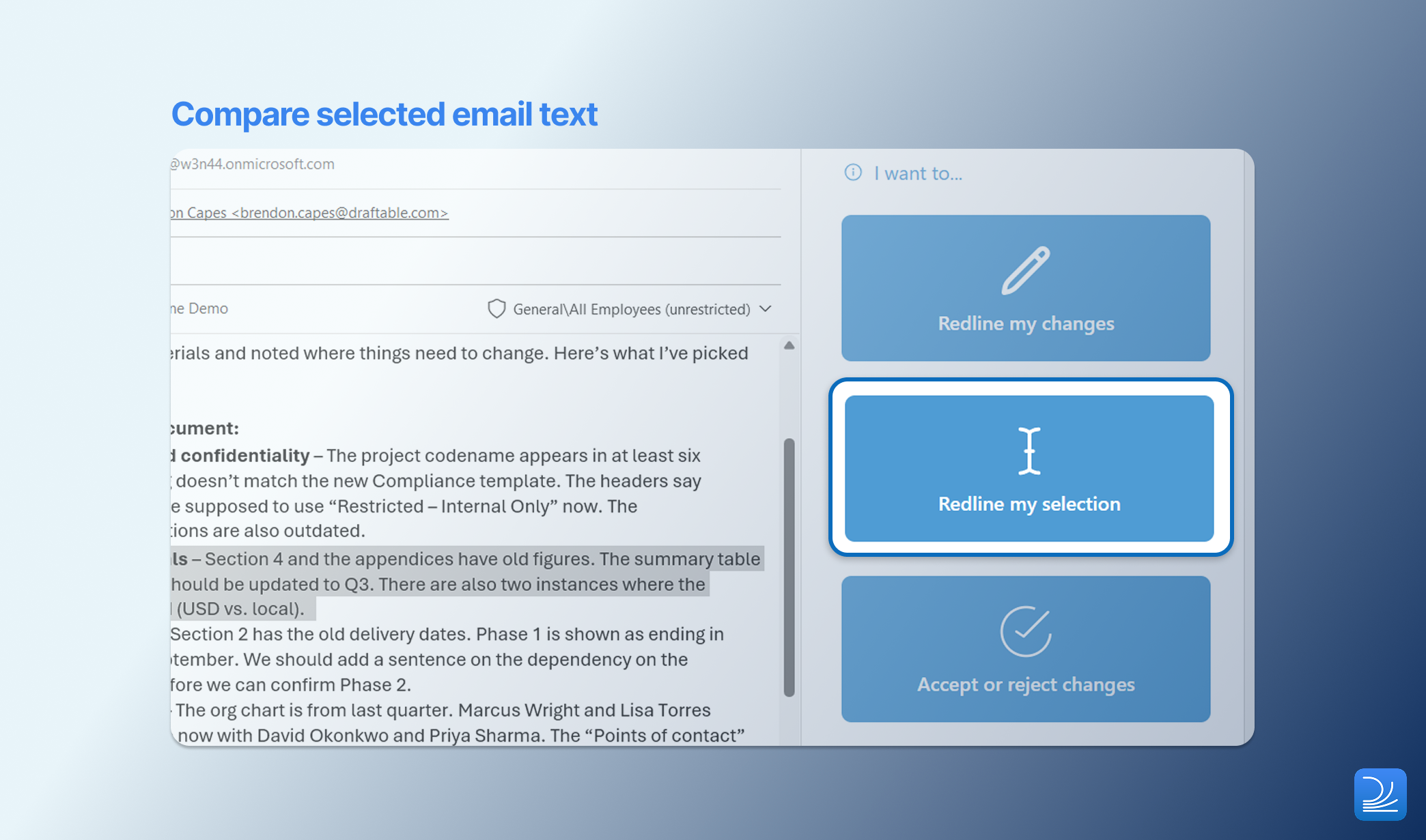 Compare selected email text