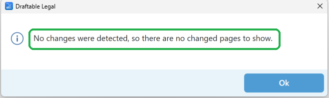 The dialog reading: No changes were detected, so there are no changed pages to show