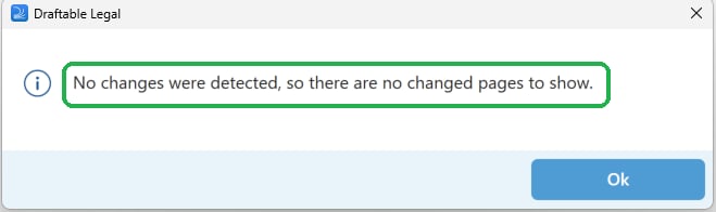 The dialog reading: No changes were detected, so there are no changed pages to show