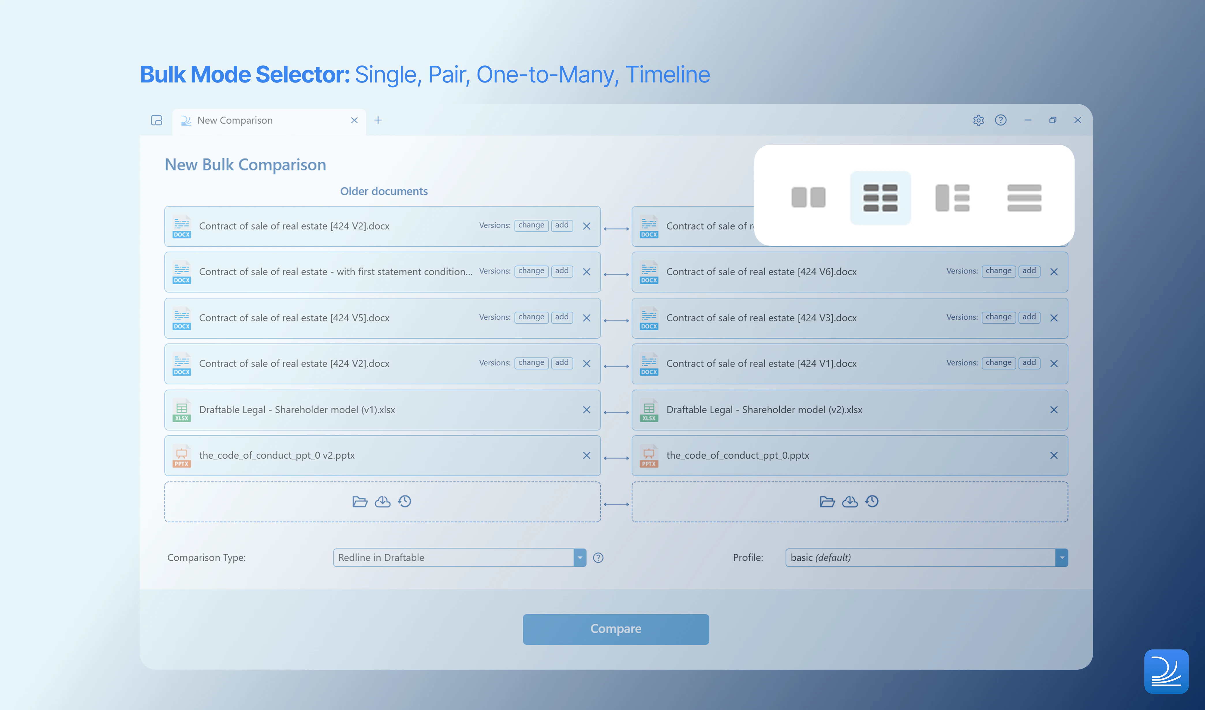 Three Bulk Compare modes