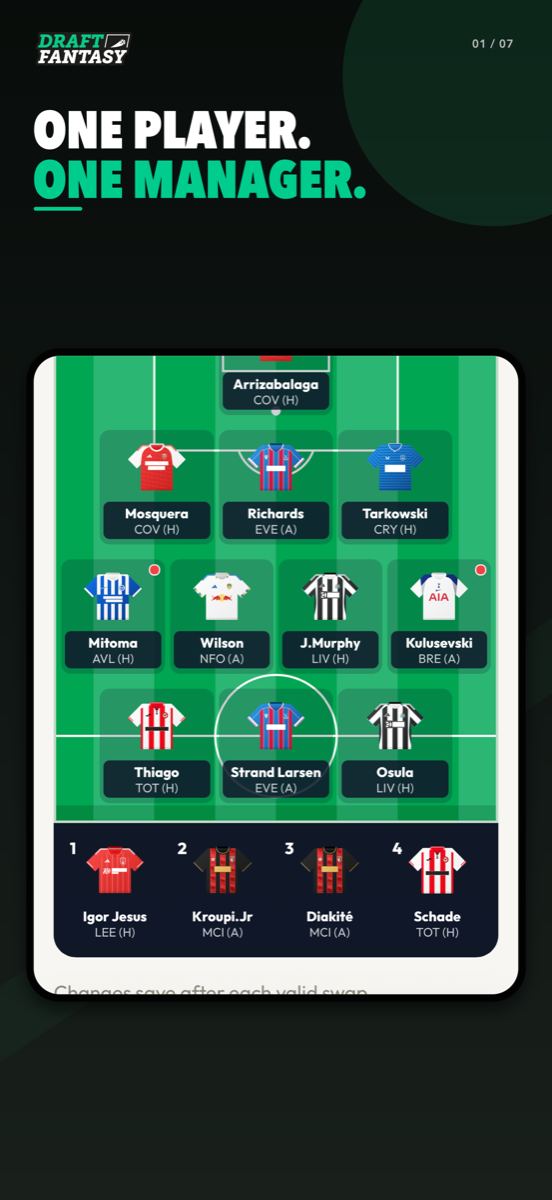 Your team in the Draft Fantasy iPhone app