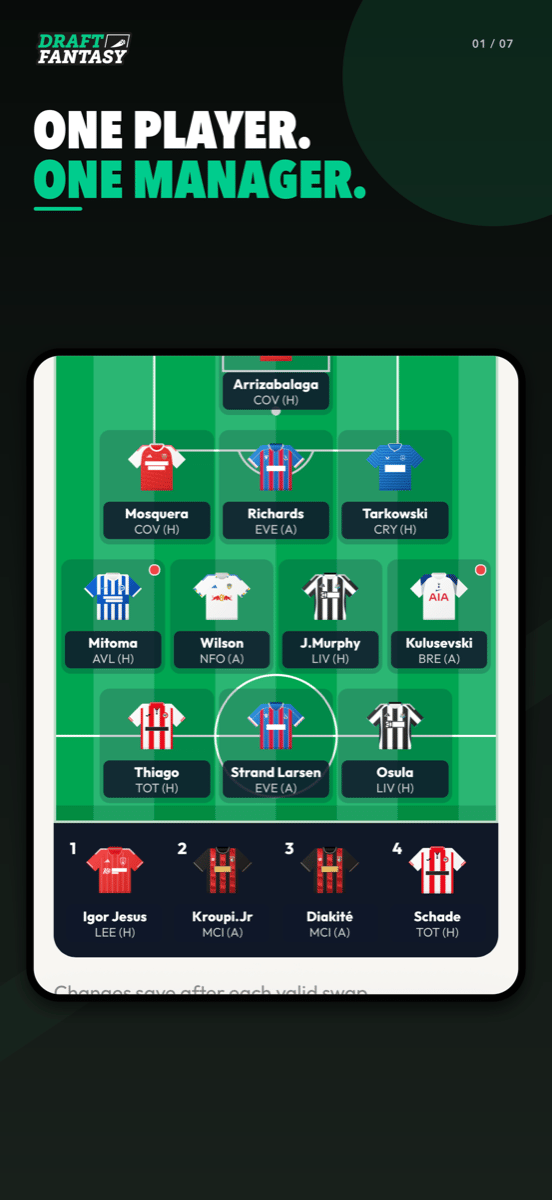 Your team in the Draft Fantasy iPhone app