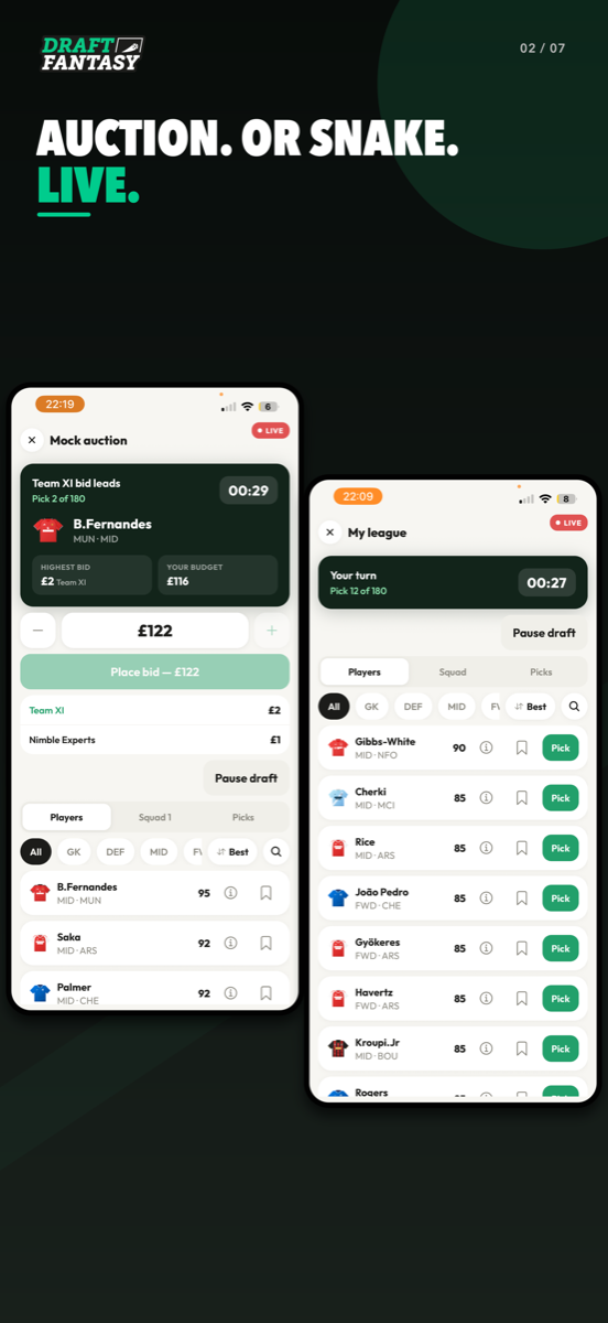 Live auction and snake drafts in the iPhone app