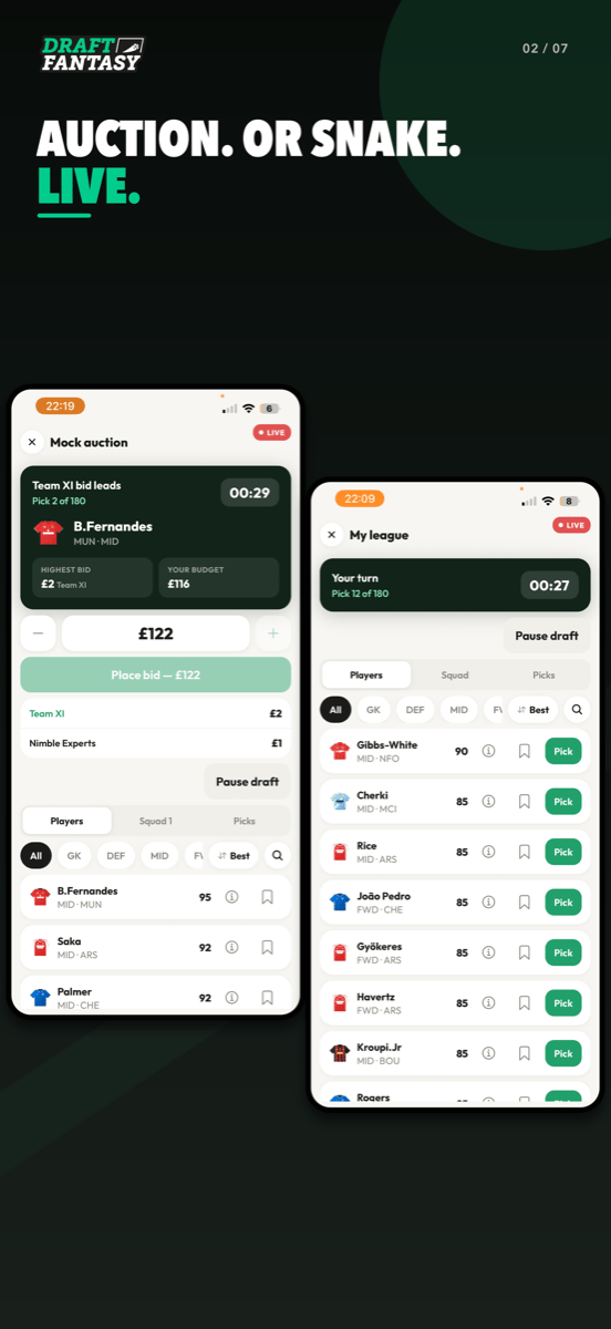 Live auction and snake drafts in the iPhone app