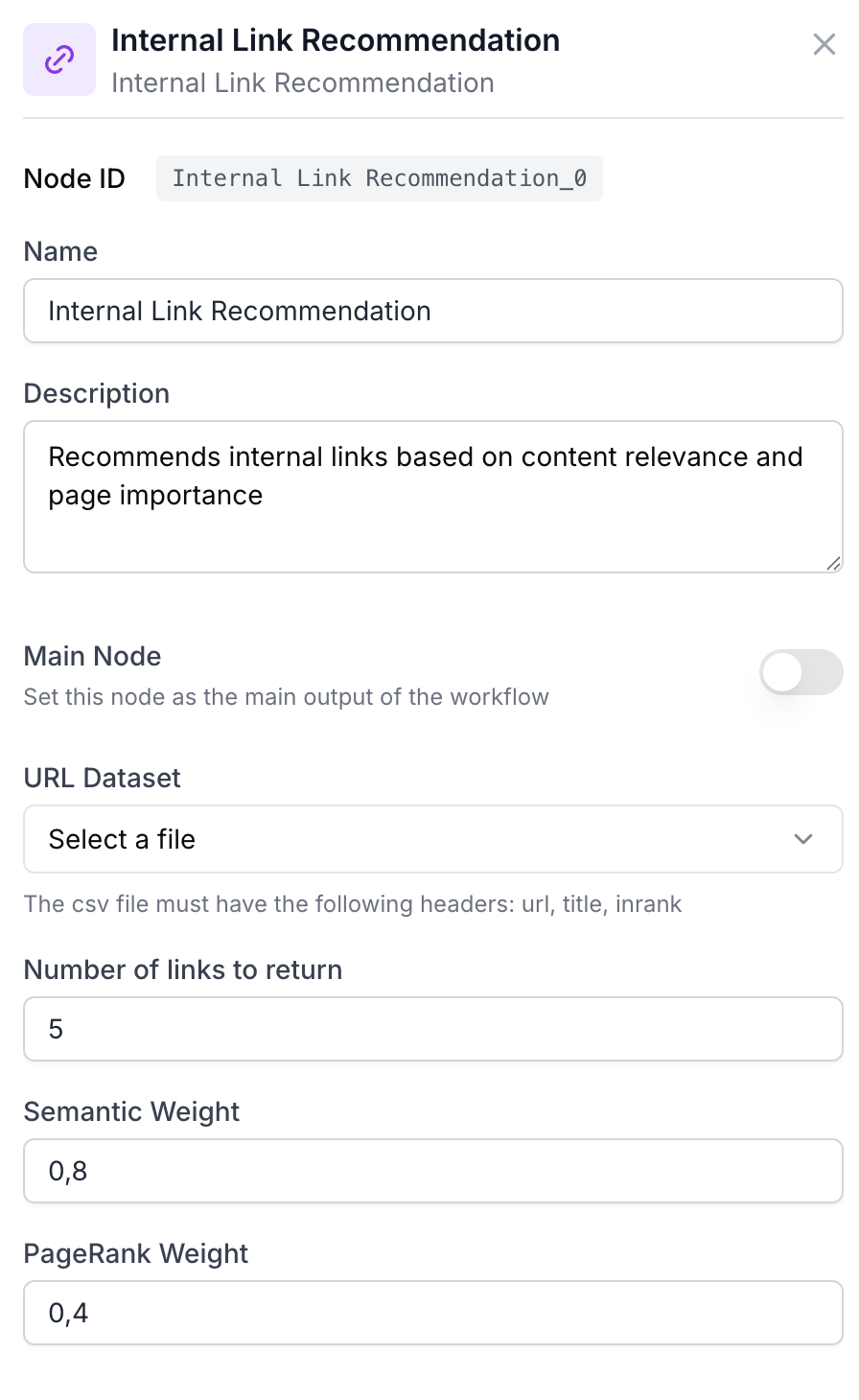 Internal Link Recommendation Settings