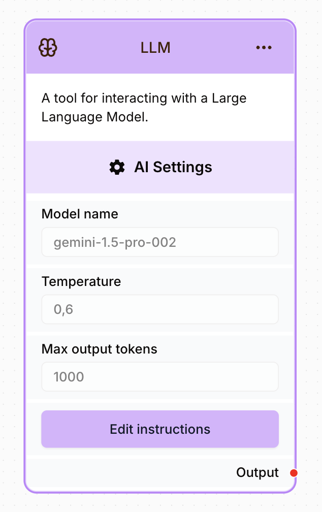 LLM node settings panel