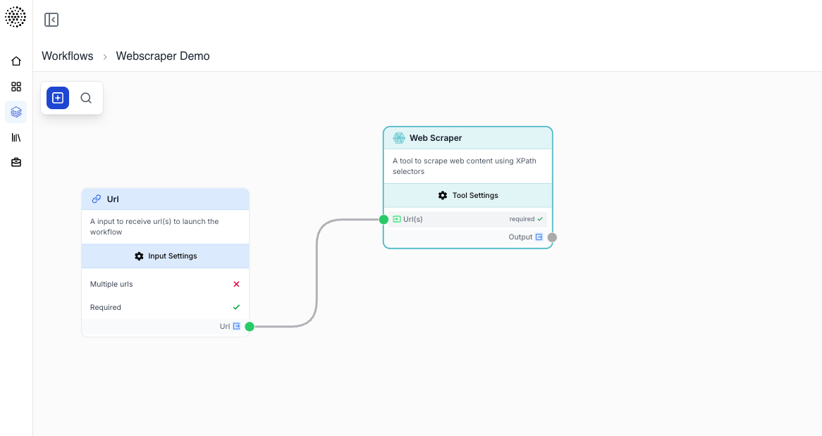 Text input connected to Web Scraper node