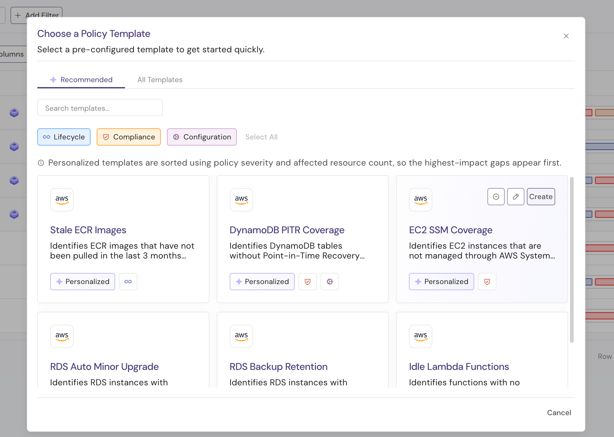 Recommended policy templates