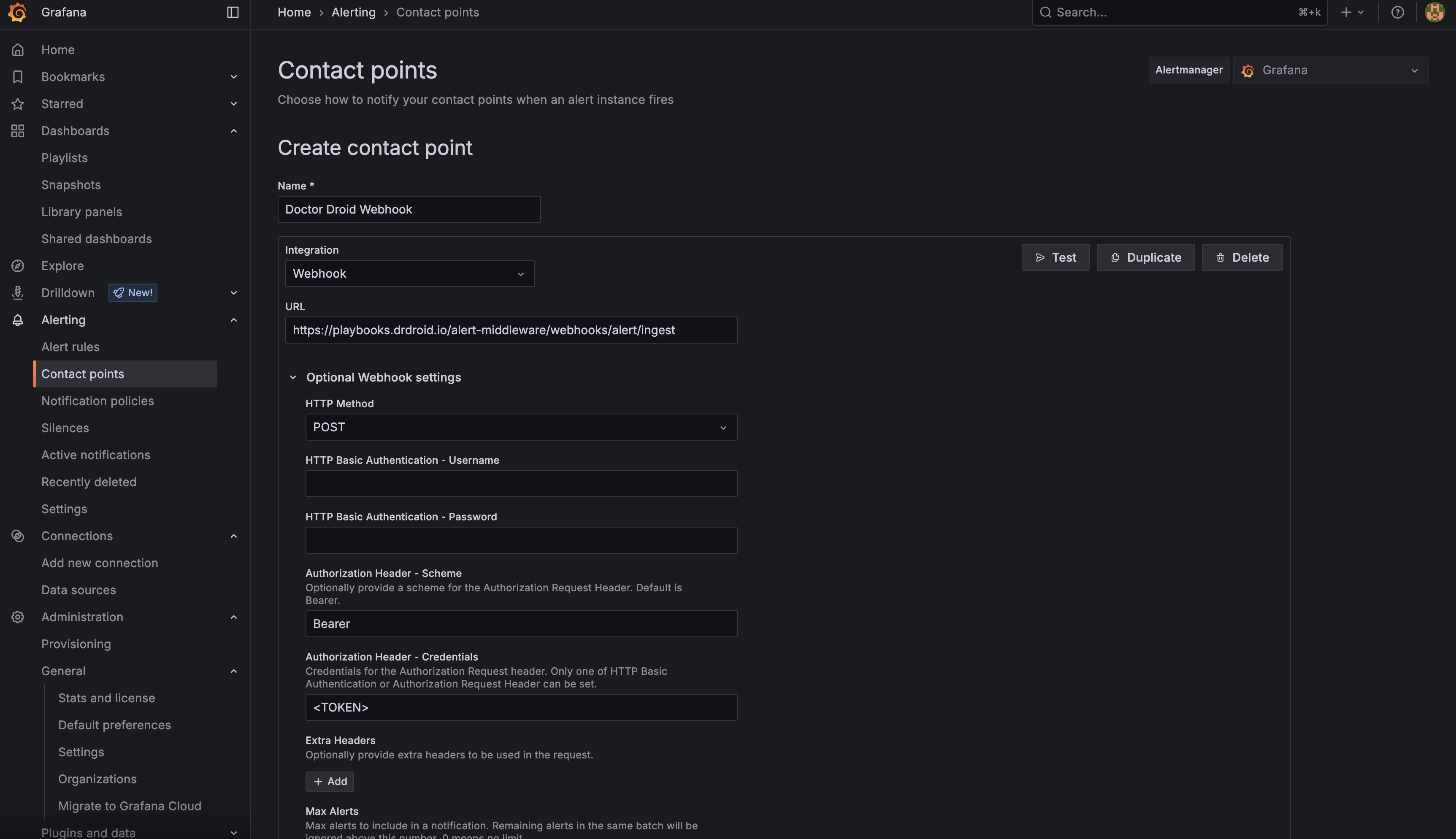 Grafana Webhook Configuration
